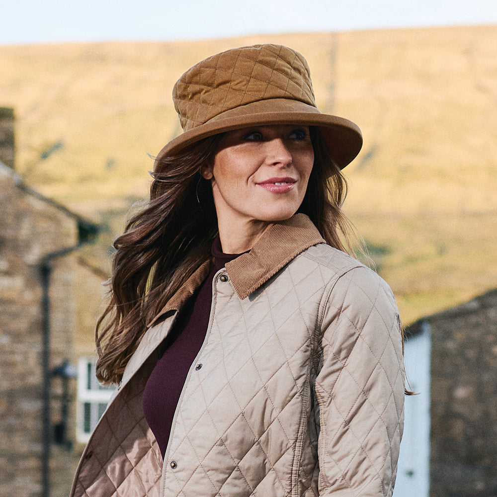 Failsworth Hats British Waxed Cotton Quilted Bucket Hat - Tan