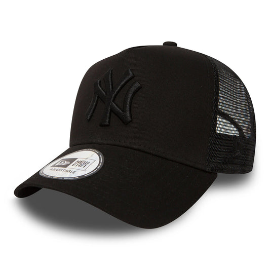 New Era New York Yankees A-Frame Trucker Cap - MLB Clean Trucker - Black On Black