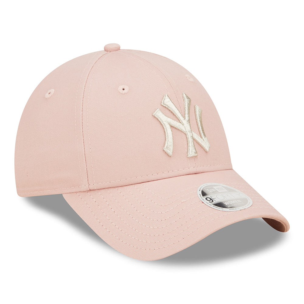 New Era Womens 9FORTY New York Yankees Baseball Cap - MLB Metallic Logo - Light Pink-Silver