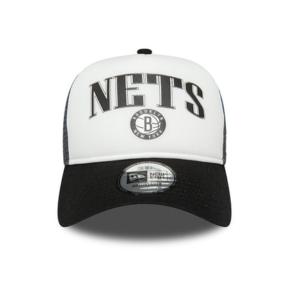 New Era Brooklyn Nets A-Frame Trucker Cap - NBA Retro - White-Black