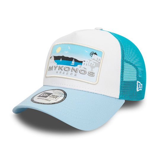 New Era Mykonos A-Frame Trucker Cap - NE Summer - White-Light Blue