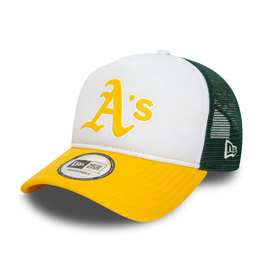 New Era Oakland Athletics A-Frame Trucker Cap - MLB Logo - White-Yellow-Dark Green