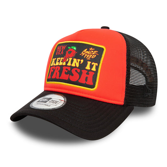 New Era NE Patch A-Frame Trucker Cap - Orange-Black