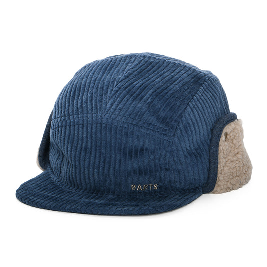 Barts Hats Rayner Corduroy 5 Panel Cap with Earflaps - Navy Blue