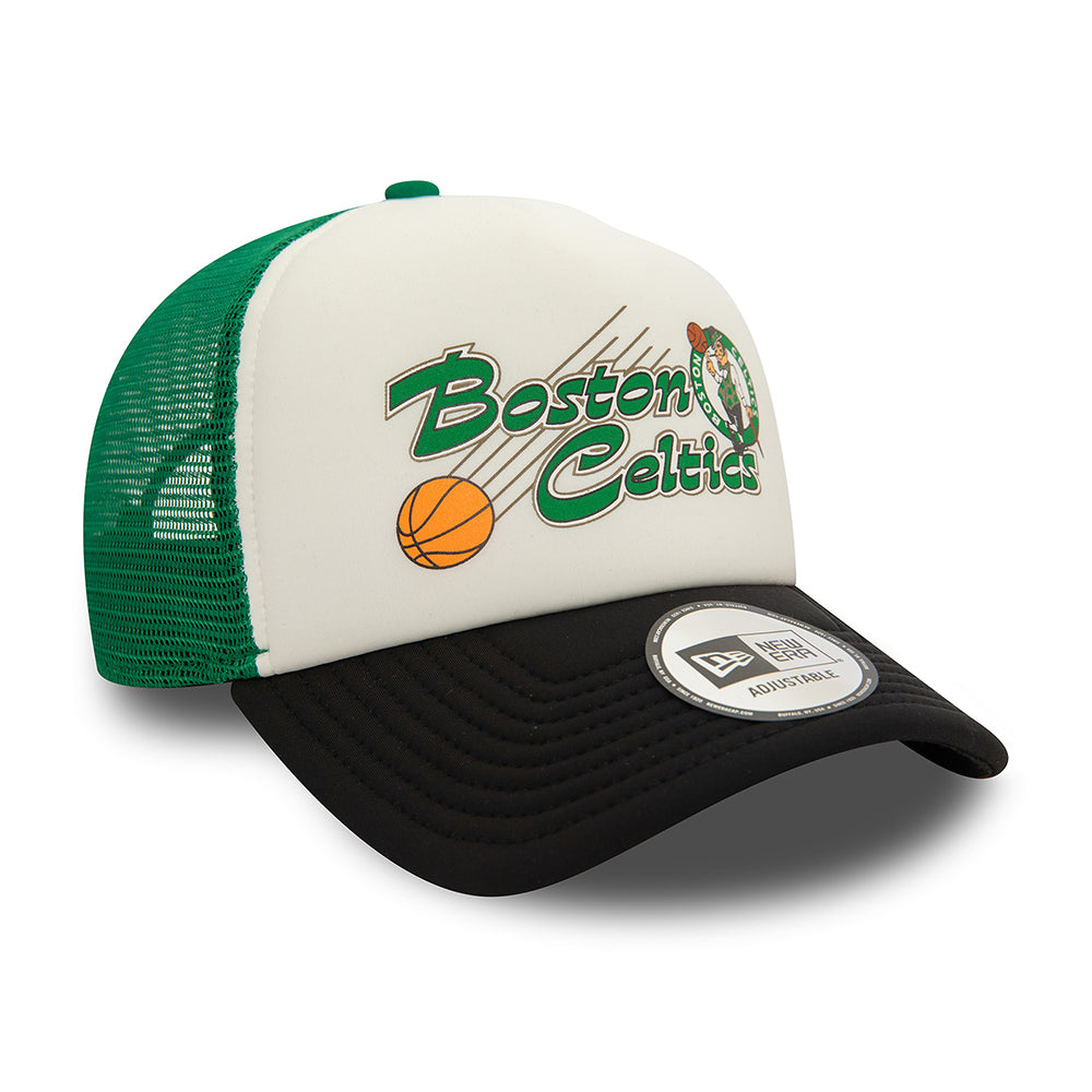 New Era Boston Celtics A-Frame Trucker Cap - NBA Graphic - Off White-Black-Green