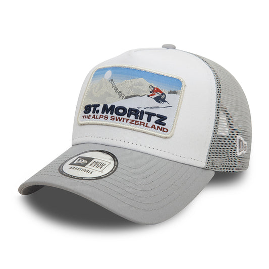 New Era St. Moritz A-Frame Trucker Cap - Ski Patch - Grey-White