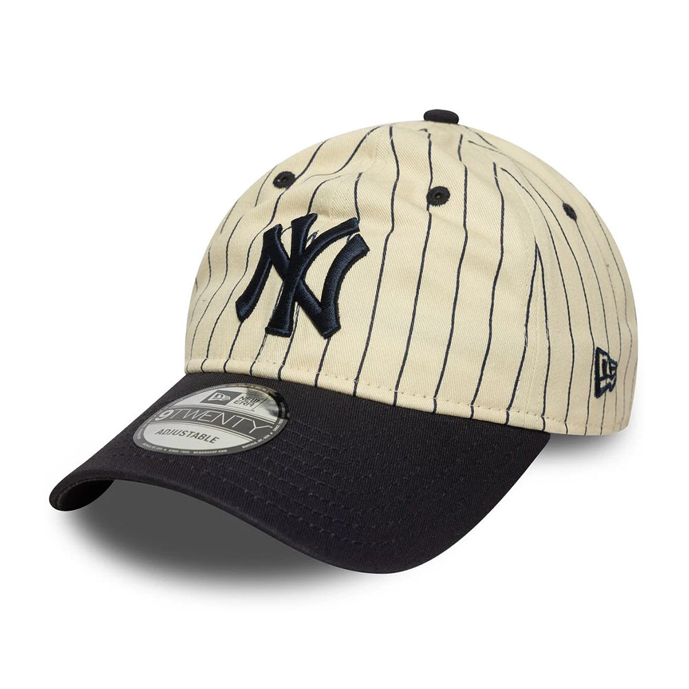 New Era 9TWENTY New York Yankees Baseball Cap - MLB Pinstripe - Cream-Navy