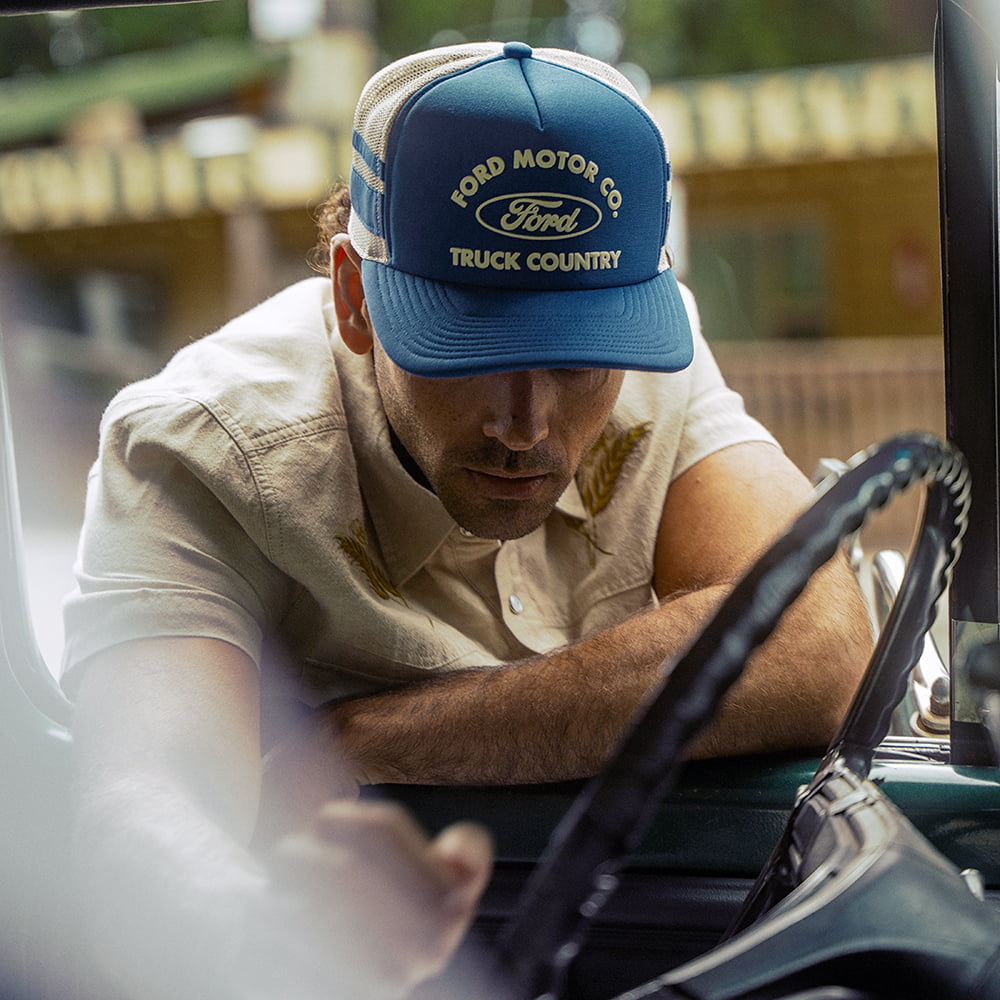Brixton Hats Ford Built Tough MP Trucker Cap - Blue-White