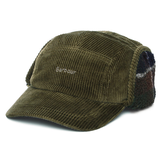 Barbour Hats Lowfen Corduroy 5 Panel Cap with Earflaps - Olive