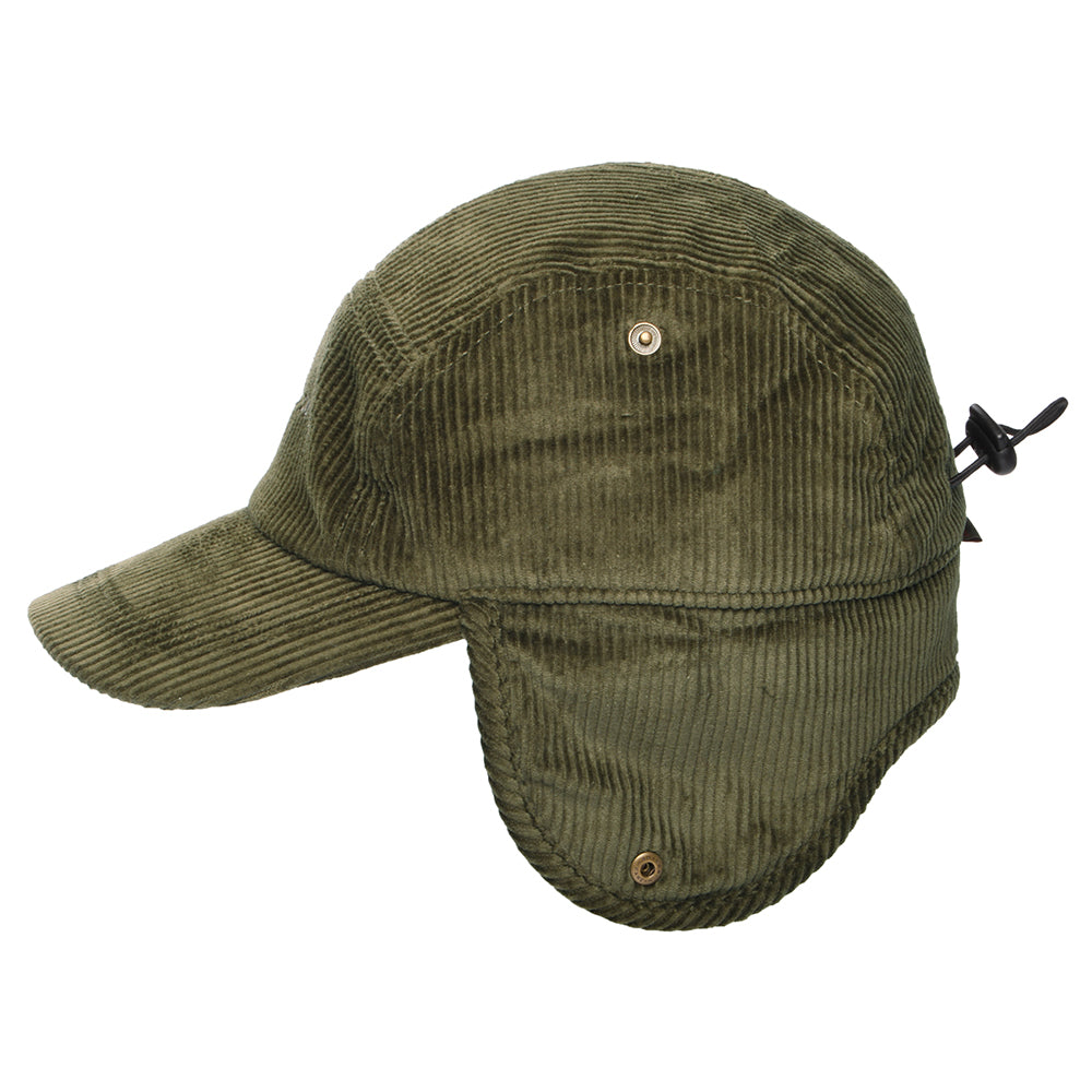 Barbour Hats Lowfen Corduroy 5 Panel Cap with Earflaps - Olive