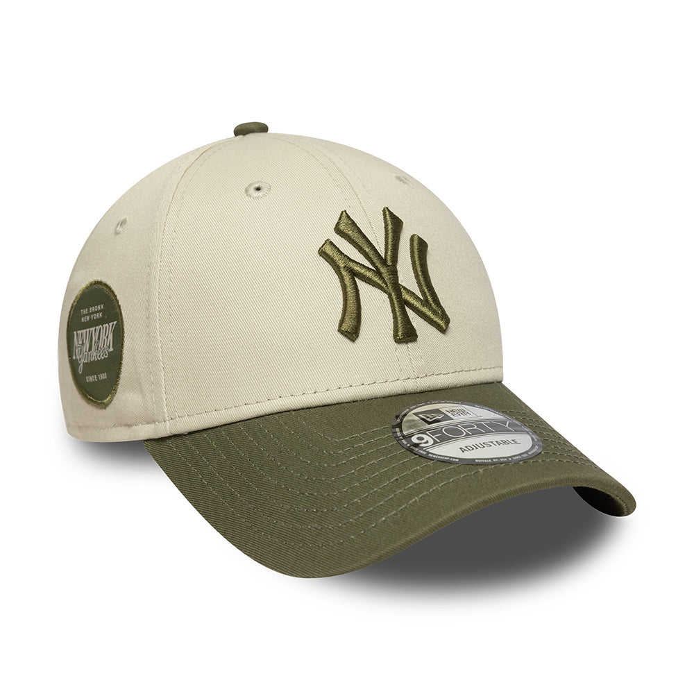 New Era 9FORTY New York Yankees Baseball Cap - MLB Side Patch - Stone-Olive