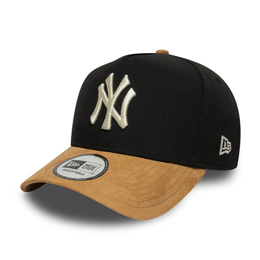 New Era 9FORTY New York Yankees A-Frame Snapback Cap - MLB Suede Visor - Black-Camel
