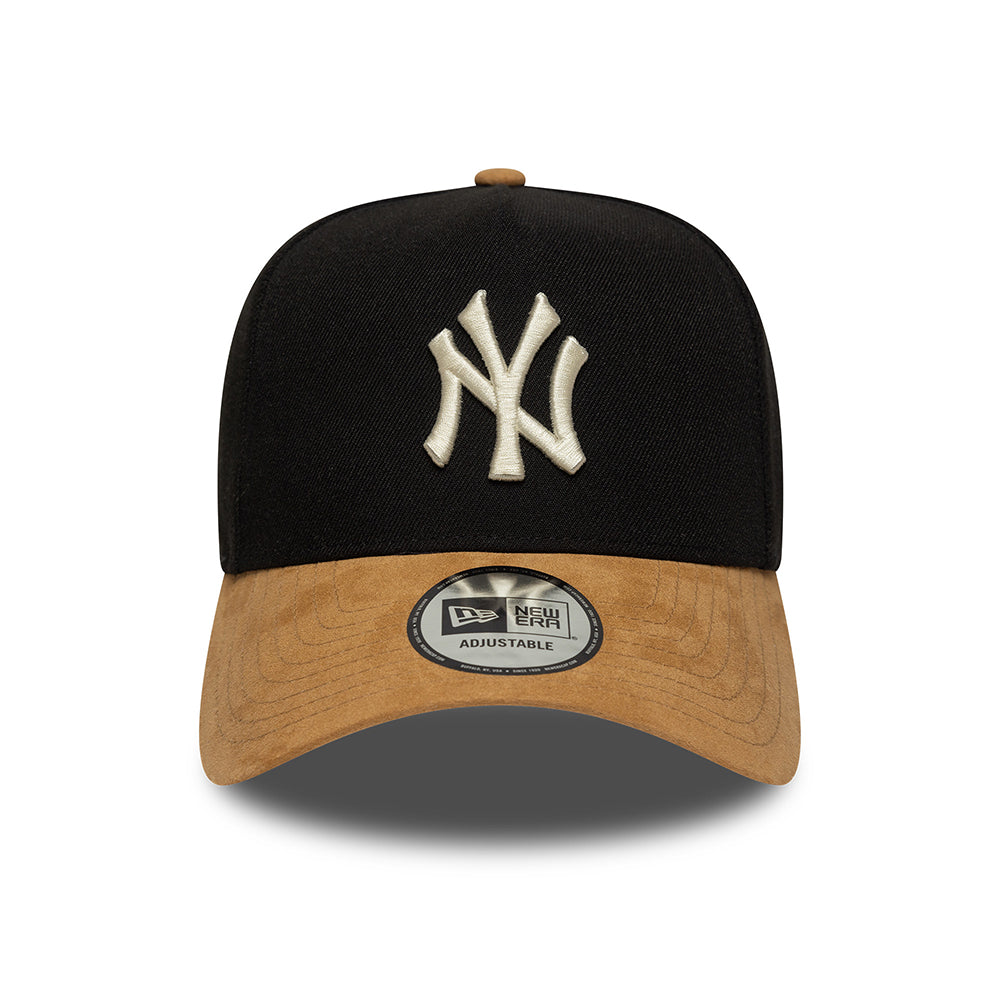 New Era 9FORTY New York Yankees A-Frame Snapback Cap - MLB Suede Visor - Black-Camel
