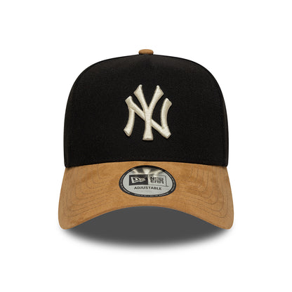 New Era 9FORTY New York Yankees A-Frame Snapback Cap - MLB Suede Visor - Black-Camel