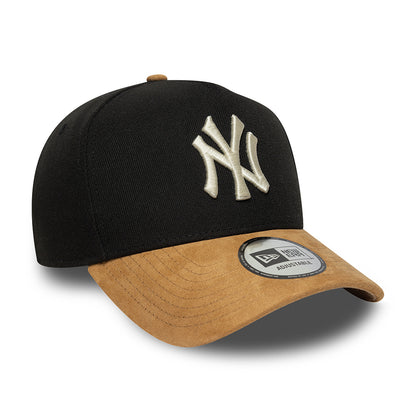 New Era 9FORTY New York Yankees A-Frame Snapback Cap - MLB Suede Visor - Black-Camel