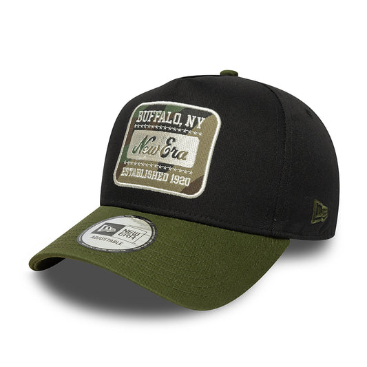 New Era 9FORTY A-Frame Snapback Cap - NE Camo Patch - Black-Moss