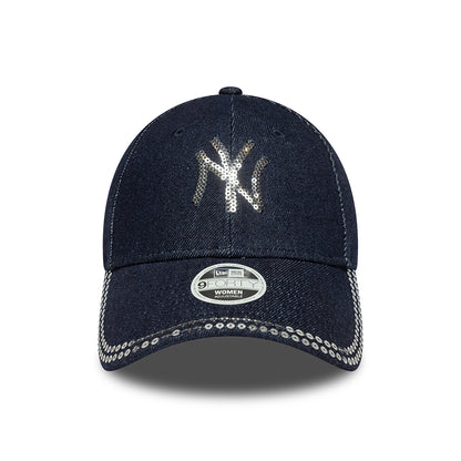 New Era Womens 9FORTY New York Yankees Baseball Cap - MLB Sequin Denim - Dark Blue