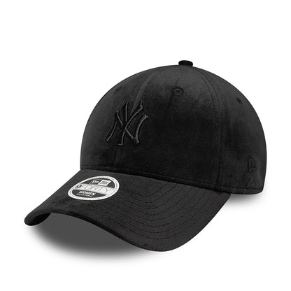 New Era Womens 9FORTY New York Yankees Baseball Cap - MLB Velour Midi - Black On Black
