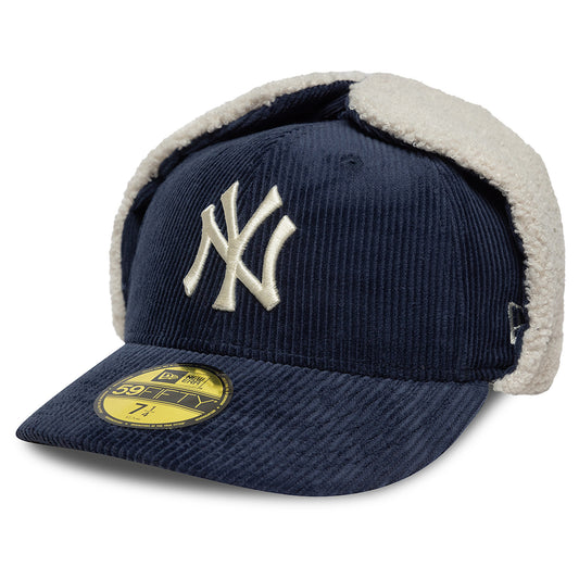 New Era 59FIFTY New York Yankees Baseball Cap with Earflaps - MLB Cord Dogear - Navy Blue
