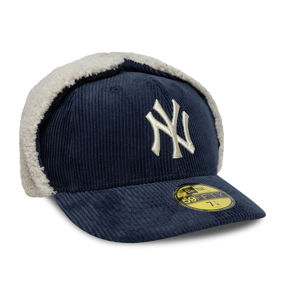 New Era 59FIFTY New York Yankees Baseball Cap with Earflaps - MLB Cord Dogear - Navy Blue