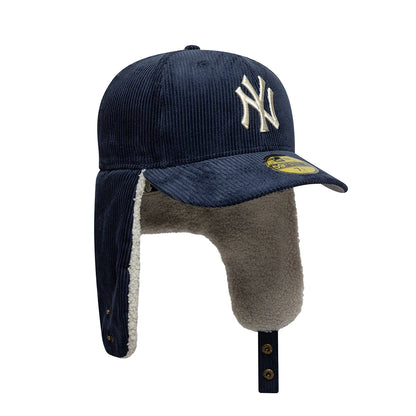New Era 59FIFTY New York Yankees Baseball Cap with Earflaps - MLB Cord Dogear - Navy Blue