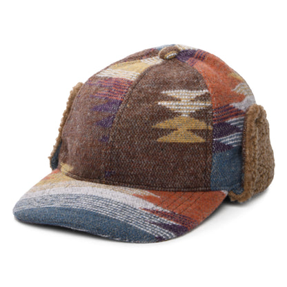 Scala Hats Sapos Aztec Print Baseball Cap with Earflaps - Brown-Multi