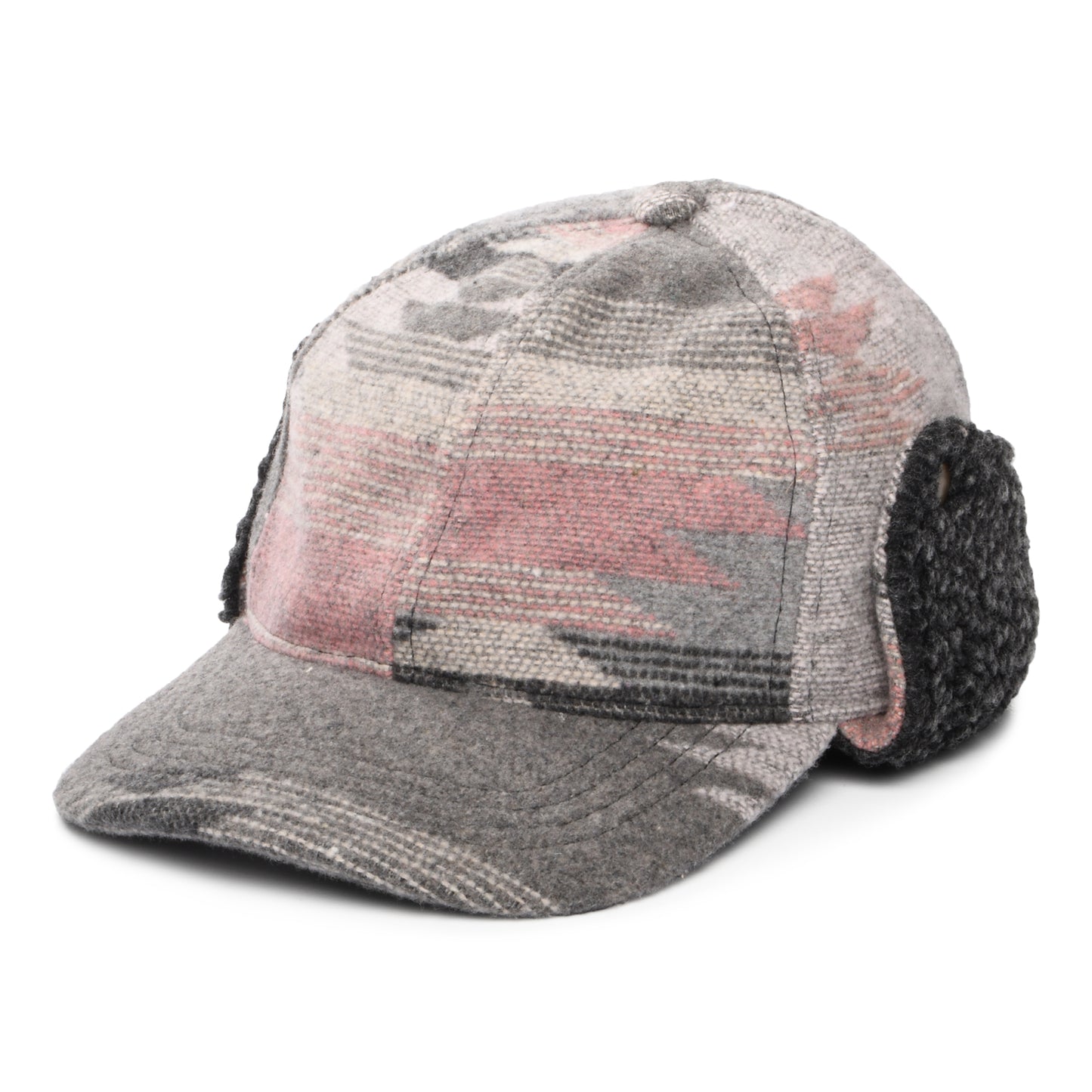 Scala Hats Sapos Aztec Print Baseball Cap with Earflaps - Grey-Multi