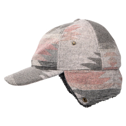 Scala Hats Sapos Aztec Print Baseball Cap with Earflaps - Grey-Multi