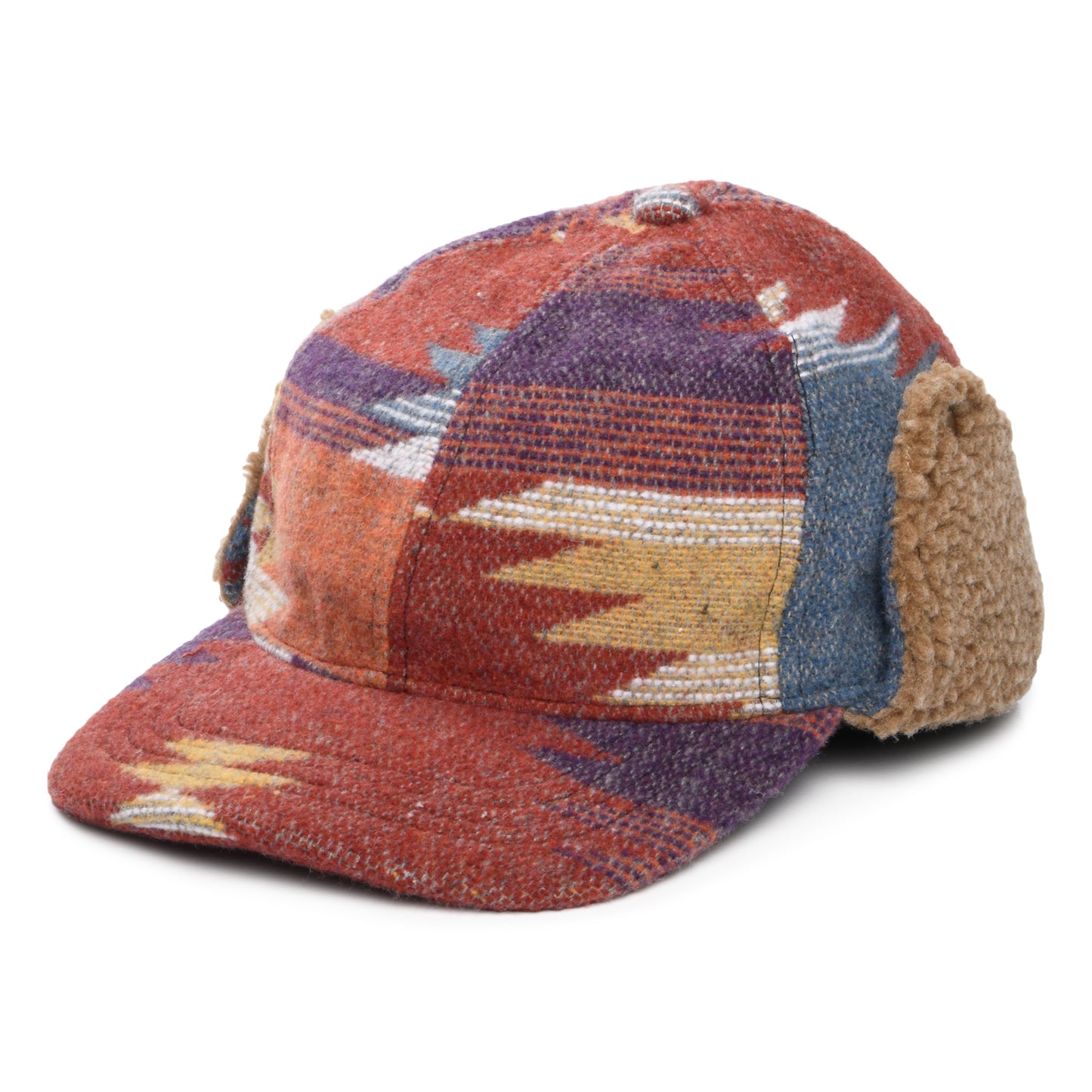 Scala Hats Sapos Aztec Print Baseball Cap with Earflaps - Rust-Multi