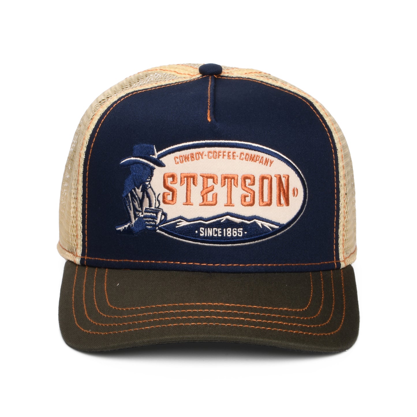 Stetson Hats Cowboy Coffee Trucker Cap - Navy-Olive-Off White