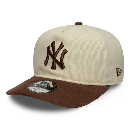 New Era 9FIFTY New York Yankees A-Frame Baseball Cap - MLB Suede Visor - Cream-Chocolate