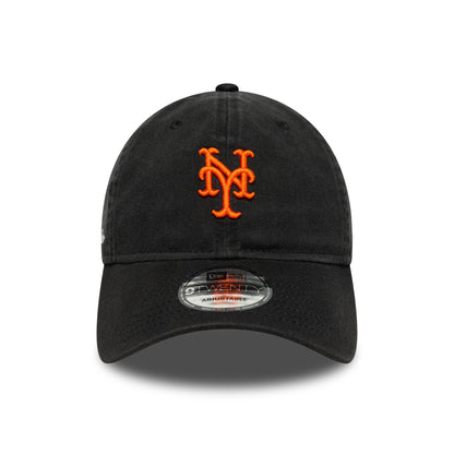 New Era 9TWENTY New York Mets Baseball Cap - MLB Washed Script - Black-Orange