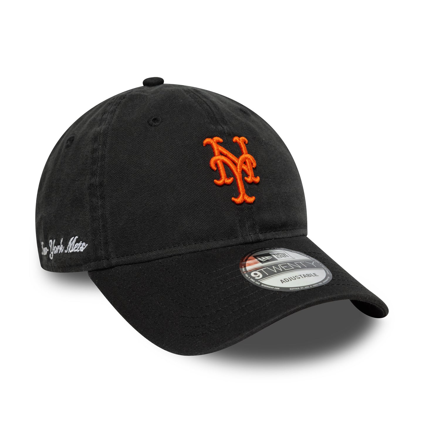 New Era 9TWENTY New York Mets Baseball Cap - MLB Washed Script - Black-Orange