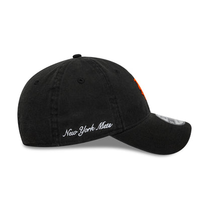 New Era 9TWENTY New York Mets Baseball Cap - MLB Washed Script - Black-Orange