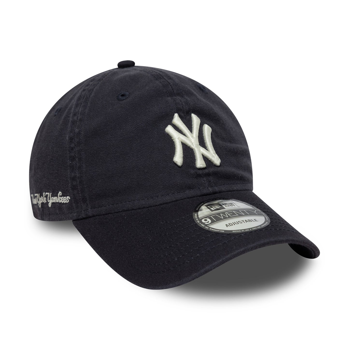 New Era 9TWENTY New York Yankees Baseball Cap - MLB Washed Script - Navy-White
