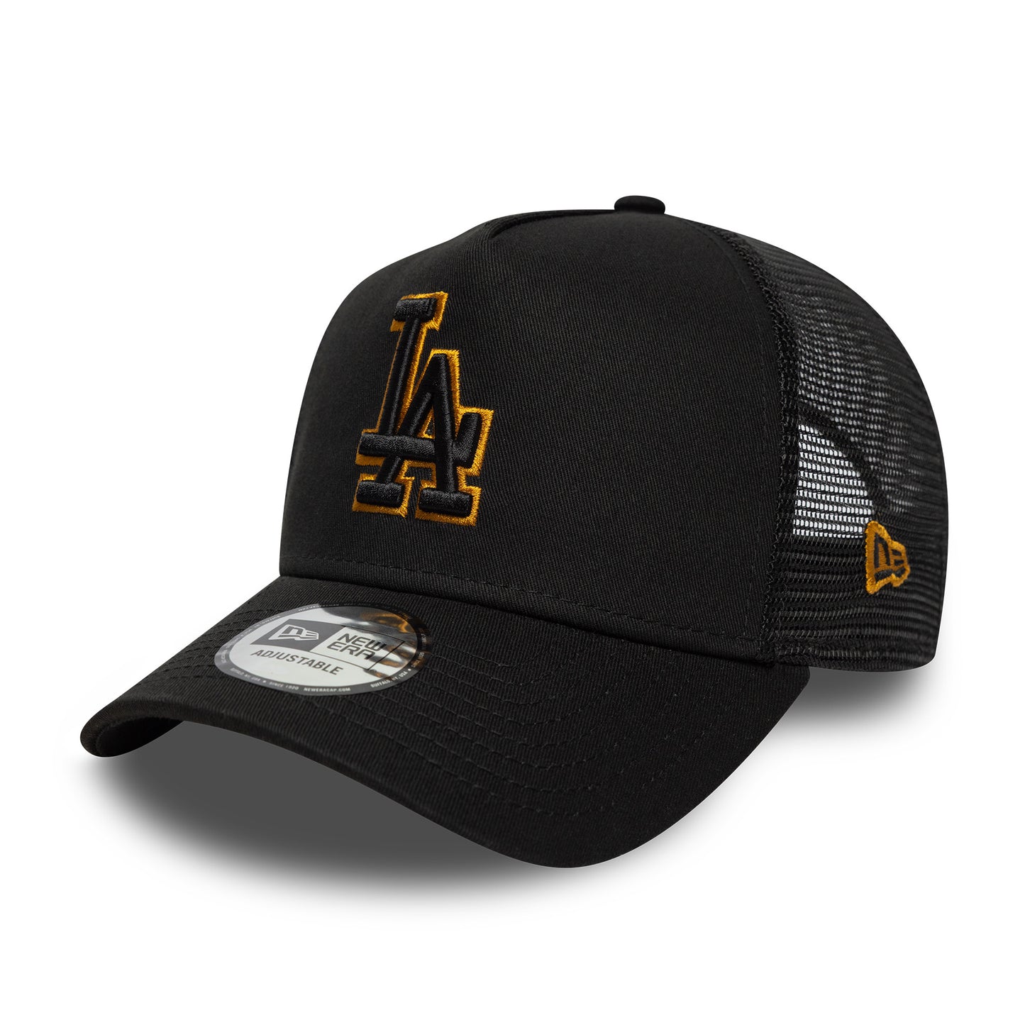 New Era L.A. Dodgers A-Frame Trucker Cap - MLB Outline - Black-Ochre