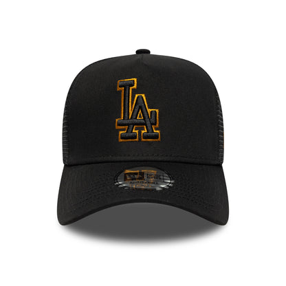New Era L.A. Dodgers A-Frame Trucker Cap - MLB Outline - Black-Ochre