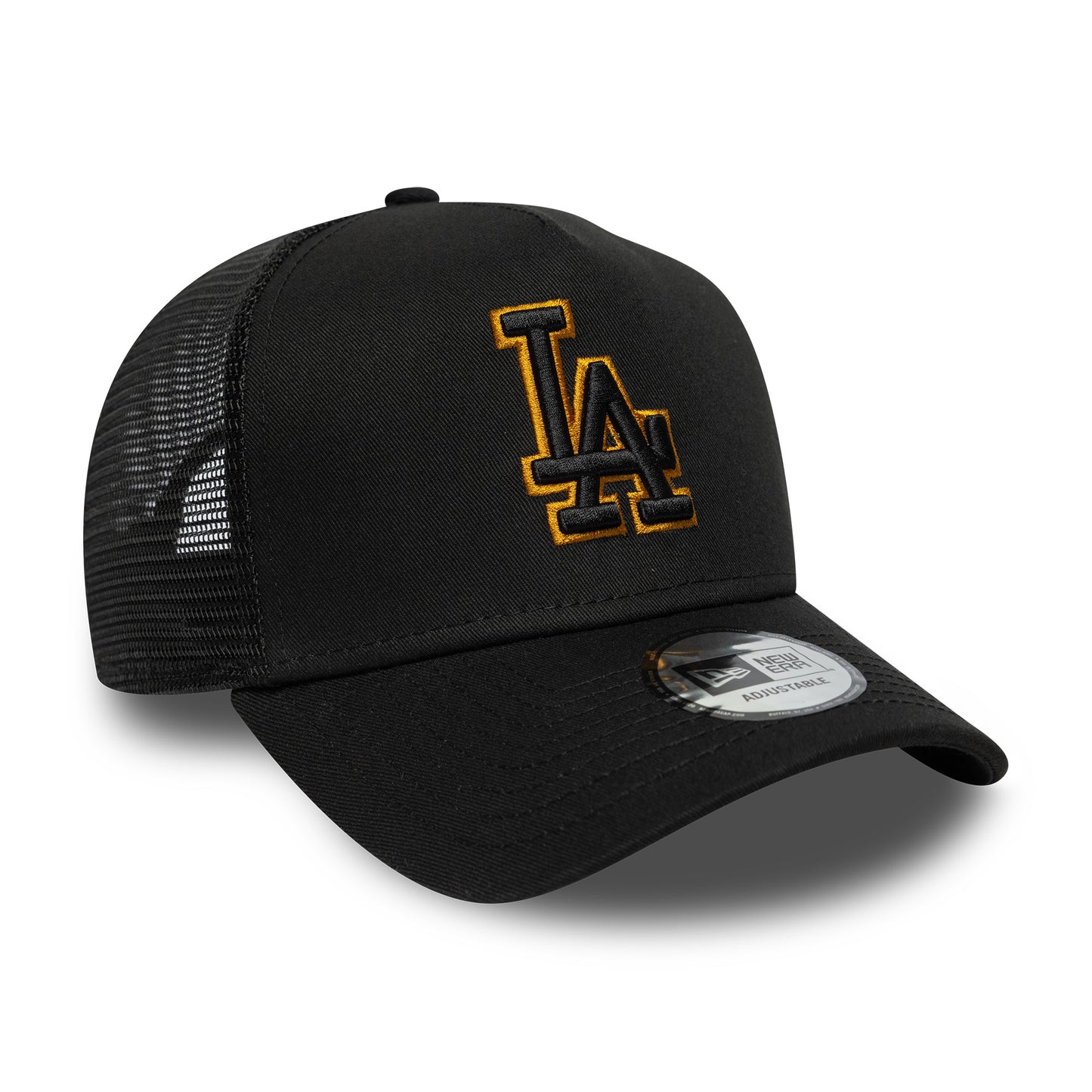 New Era L.A. Dodgers A-Frame Trucker Cap - MLB Outline - Black-Ochre