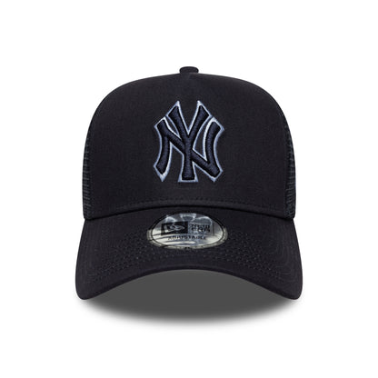 New Era New York Yankees A-Frame Trucker Cap - MLB Outline - Navy-Light Blue