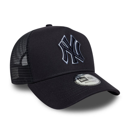 New Era New York Yankees A-Frame Trucker Cap - MLB Outline - Navy-Light Blue