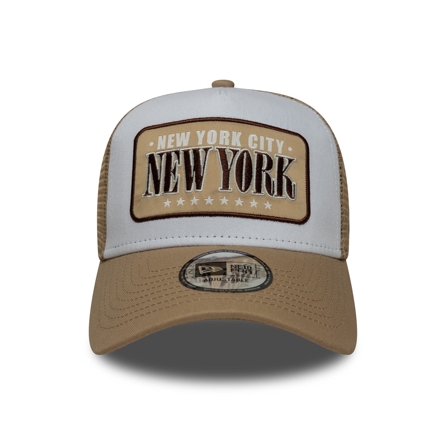 New Era New York City A-Frame Trucker Cap - Location Patch - White-Camel