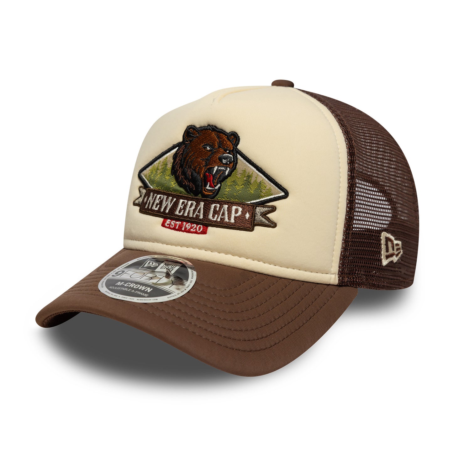 New Era 9FORTY M-Crown A-Frame Trucker Cap - NE Graphic - Cream-Chocolate