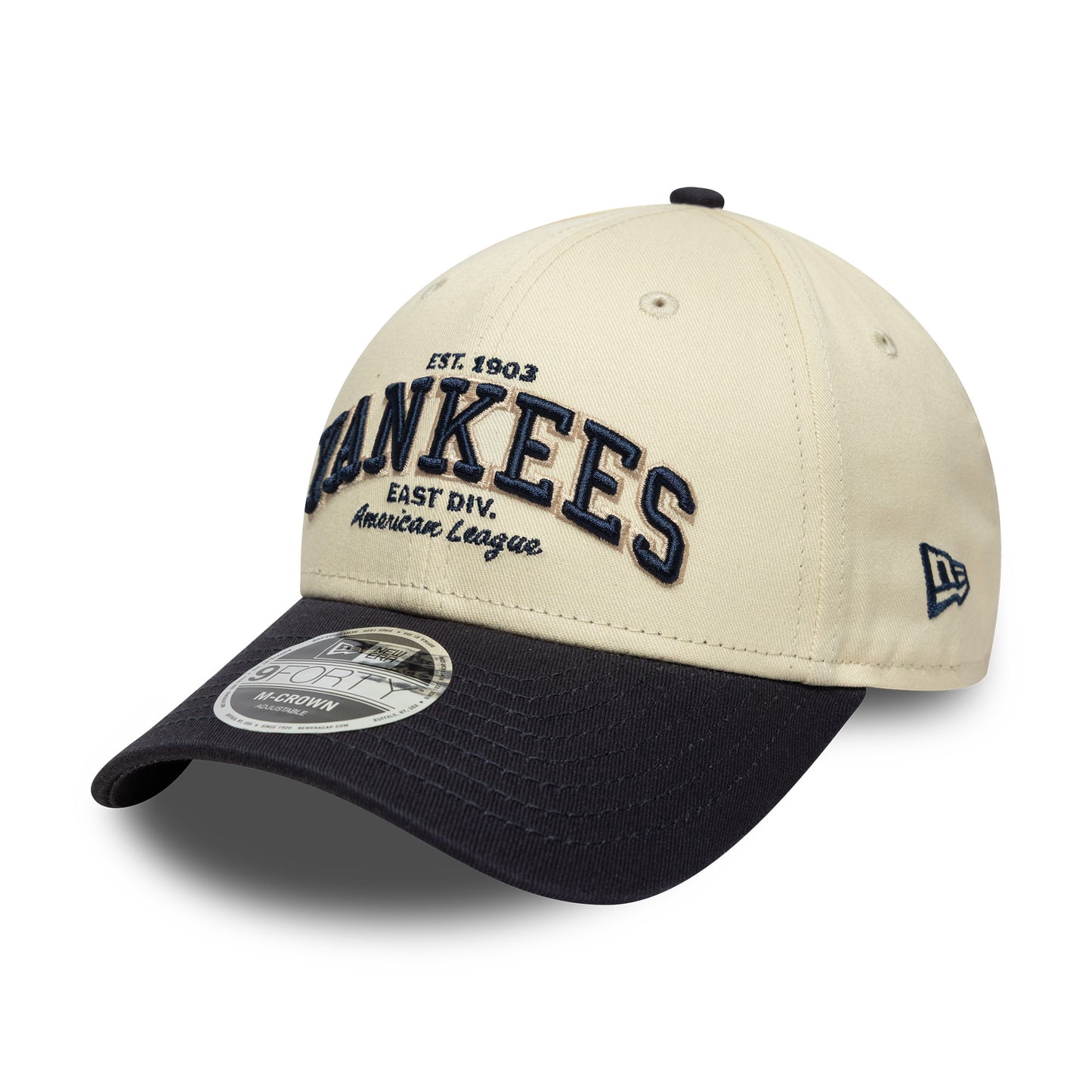 New Era 9FORTY M-Crown New York Yankees Baseball Cap - MLB Wordmark - Cream-Navy