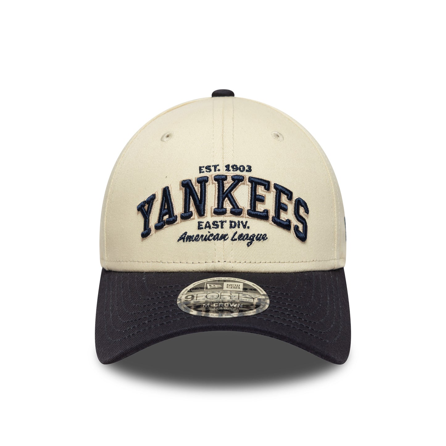 New Era 9FORTY M-Crown New York Yankees Baseball Cap - MLB Wordmark - Cream-Navy