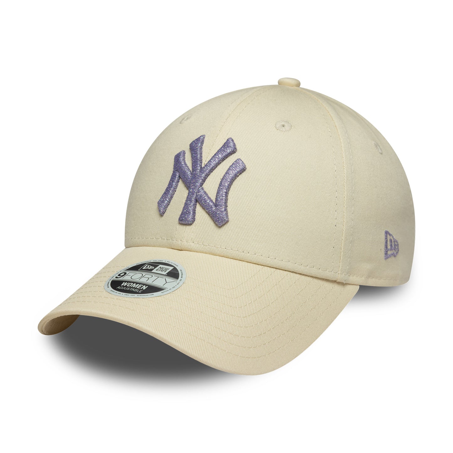 New Era Womens 9FORTY New York Yankees Baseball Cap - MLB Metallic Logo - Cream-Lavender