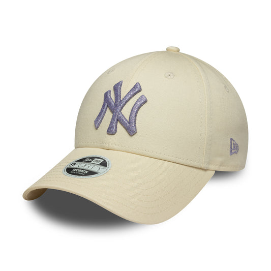 New Era Womens 9FORTY New York Yankees Baseball Cap - MLB Metallic Logo - Cream-Lavender