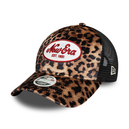 New Era Womens 9FORTY M-Crown A-Frame Trucker Cap - NE Leopard - Light Brown-Black