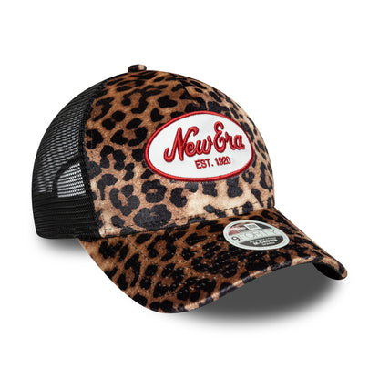 New Era Womens 9FORTY M-Crown A-Frame Trucker Cap - NE Leopard - Light Brown-Black