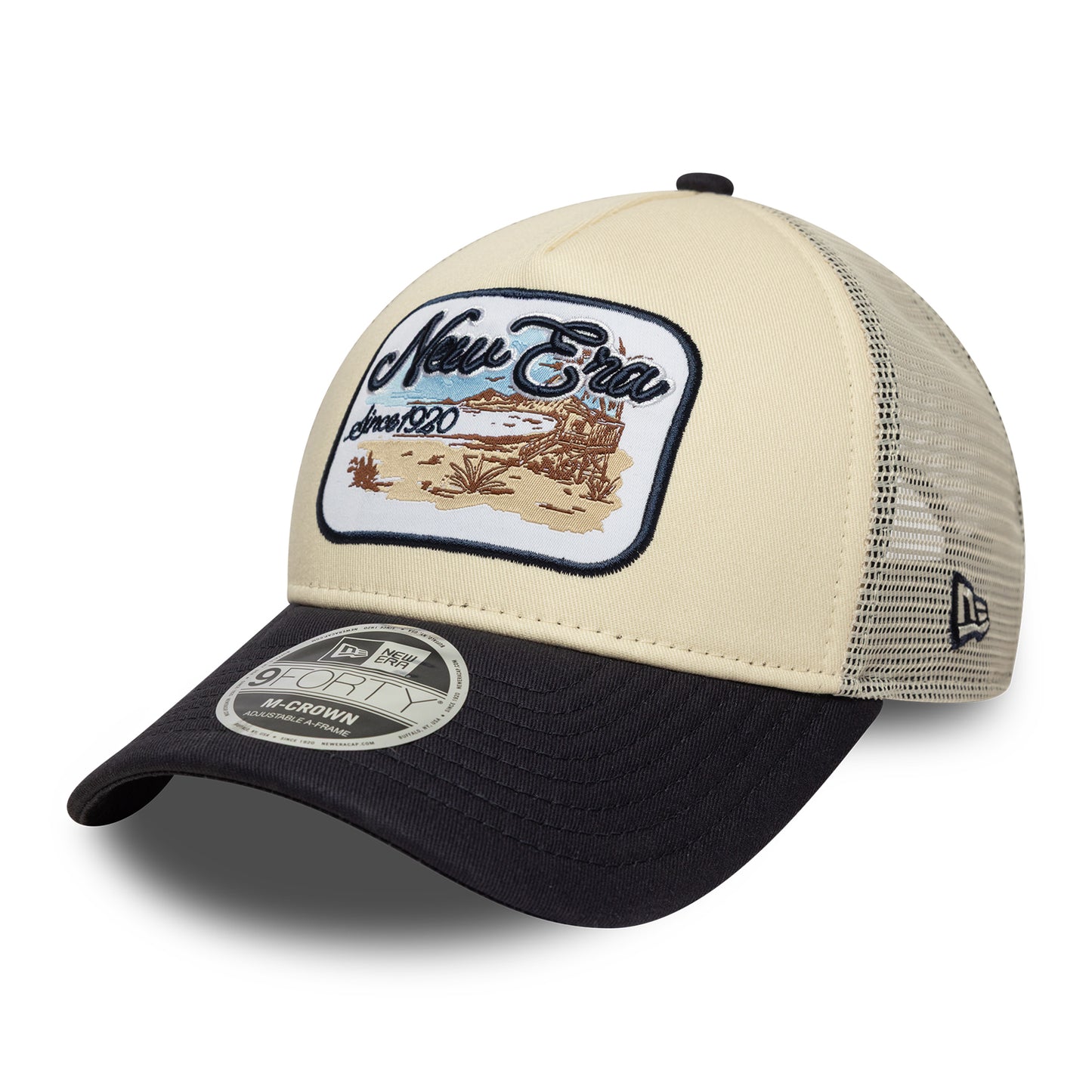 New Era 9FORTY M-Crown A-Frame Trucker Cap - Contrast Patch - Cream-Navy