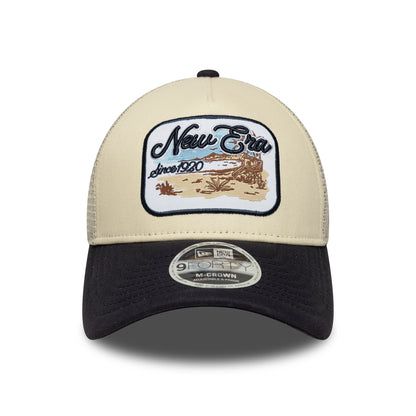New Era 9FORTY M-Crown A-Frame Trucker Cap - Contrast Patch - Cream-Navy